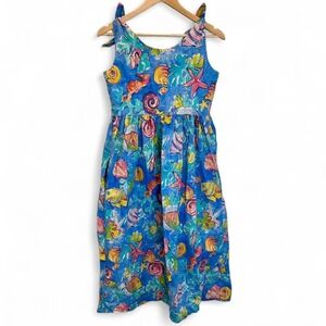 Vintage Dock of the Bay Blue Tropical Printed Beach Ocean Dress Sz XS